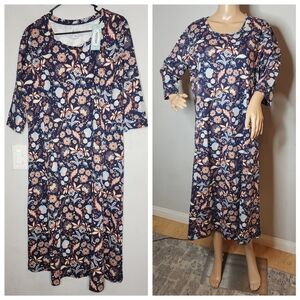 NWT Ultrasofts by National Maxi Dress Size Petite XL Brown Blue Floral Pockets